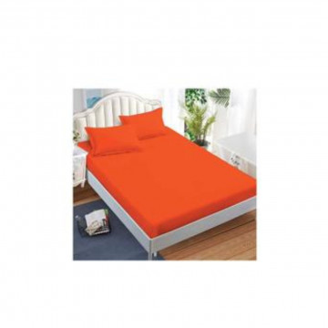 Lenjerie de pat cu elastic, tesatura tip finet, uni, pat 2 persoane, portocaliu, 6 piese, FNE-168 - Img 2