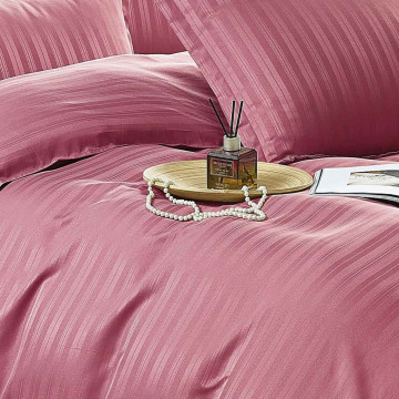 Lenjerie de pat, damasc, roz, 6 piese, pat 2 persoane, Jo-Jo, DM-065 - Img 2