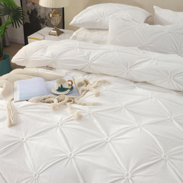 Lenjerie de pat din catifea, cu pliuri, 4 piese, pat 2 persoane, alb, LCPJ-05 - Img 3