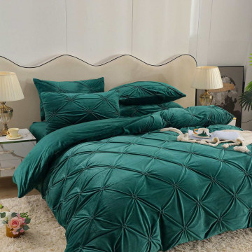 Lenjerie de pat din catifea, cu pliuri, 4 piese, pat 2 persoane, verde, LCPJ-02 - Img 2
