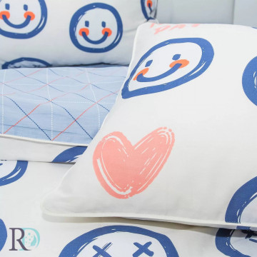 Lenjerie de pat pentru copii, 100% bumbac, tesatura satin, alb / albastru, Roxyma Dream Smiley - Img 3