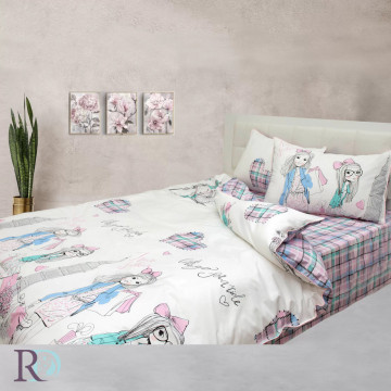 Lenjerie de pat pentru copii, 100% bumbac, tesatura satin, alb / roz, Roxyma Dream Sara - Img 2