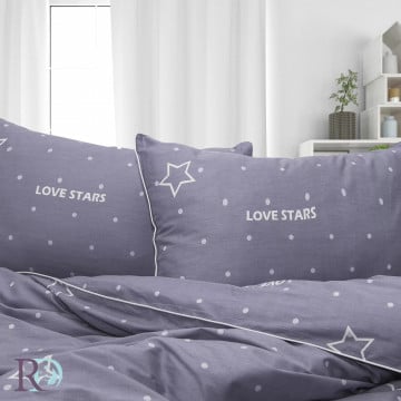 Lenjerie de pat pentru copii, 100% bumbac, tesatura satin, gri albastrui, Roxyma Dream Stars - Img 3