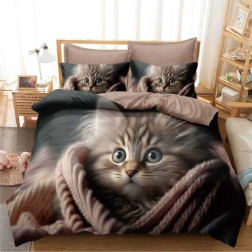 Lenjerie Finet 3D 6 Piese | Model Pisicuțe Realist | Pat 2 Persoane | Imprimeu Digital Identic cu Poza