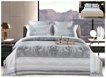 Lenjerie pat satin digital floral elegant | Gri argintiu | 6 piese | 2 persoane | Cu elastic