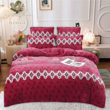 Lenjerie pufoasa cocolino cu 2 fete, pat 2 persoane, 6 piese, rosu, LJ-F09