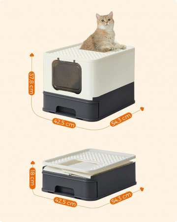 Litiera pliabila pentru pisici, 54,3 x 42,5 x 37,8 cm, polipropilena, crem / negru, Feandrea - Img 6