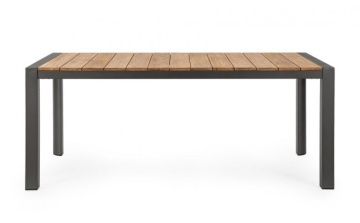 Masa din aluminiu cu blat din lemn de teak, 180x90cm, antracit, Cameron, Bizzotto - Img 3