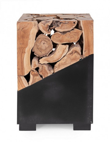 Masuta de cafea neagra din Lemn de Teak si metal, 40x40x60 cm, Grenada Bizzotto - Img 3