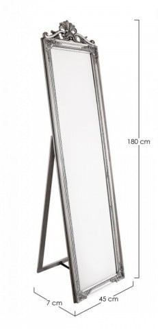 Oglinda dreptunghiulara cu suport pentru podea argintiu antichizat din lemn de Brad, 180x45 cm, Miro Bizzotto - Img 2
