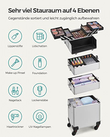 Organizator cosmetice, 4 compartimente, metal / plastic, argintiu, Songmics - Img 3