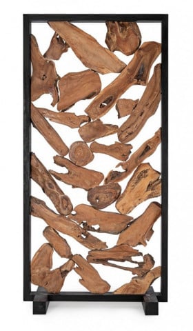 Paravan despartitor finisaj natural/negru din lemn de Teak, 100x40x200 cm, Grenada Bizzotto - Img 4