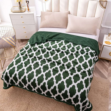 Patura cocolino dubla, model relief, pat 2 persoane, verde / alb, PDBP-19