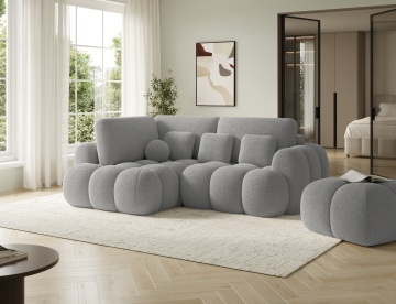 Puf Tapitat Covio 85x85x52 cm, gri Bouclé – Royal 04 - Img 5