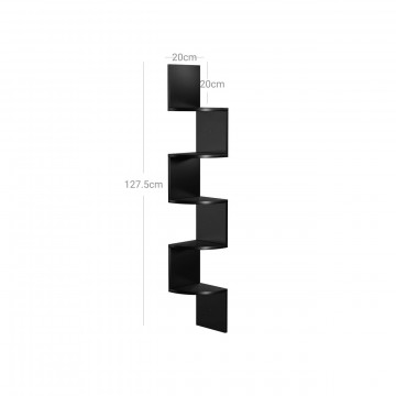 Raft pentru colt negru din PAL melaminat, 20x20x127,5 cm, Vasagle - Img 8
