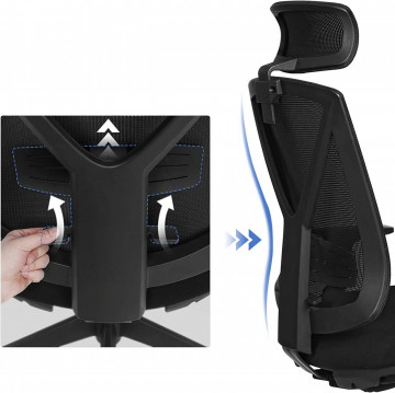 Scaun de birou ergonomic cu recliner, textil / metal, negru, Songmics - Img 6