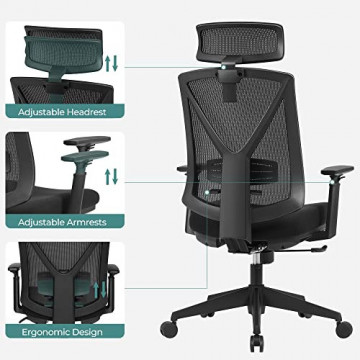 Scaun de birou ergonomic cu recliner, textil / metal, negru, Songmics - Img 12