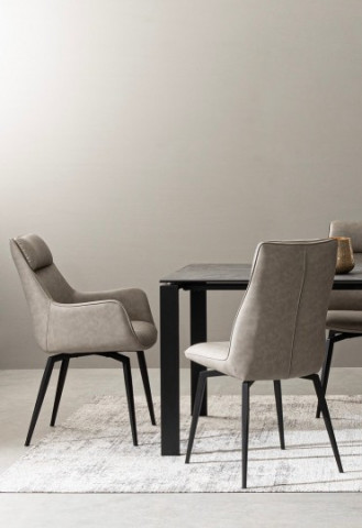 Scaun dining taupe din piele ecologica si metal, Lawrence Bizzotto - Img 10