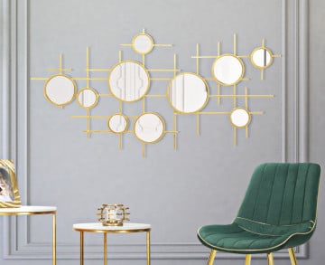 Set 10 oglinzi decorative aurii cu rama din metal, 117x61x4,5 cm, Glam Gloxy Mauro Ferretti - Img 5