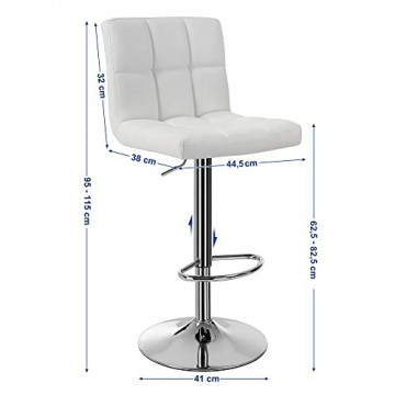 Set 2 scaune bar albe din piele ecologica si metal, 44,5x38x95cm Vasagle - Img 9