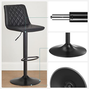 Set 2 scaune bar negre din piele ecologica si metal, 41x47x87.5 cm Vasagle - Img 3