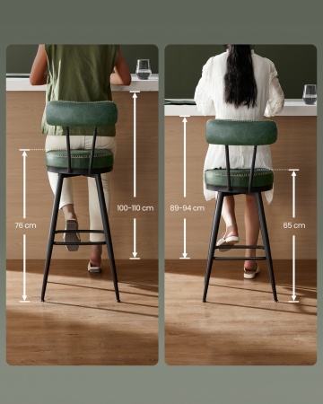 Set 2 scaune de bar rotative, Ø 57 x h101 cm, metal / piele ecologica, verde / negru, Vasagle - Img 5