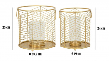 Set 2 suporturi de lumanari aurii din metal si sticla, ø 23,5 x h25 cm / ø 19 x h24 cm, Ring Mauro Ferreti - Img 6