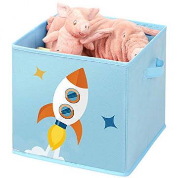 Set 3 cutii depozitare pentru copii, 30 x 30 x 30 cm, textil, albastru, Songmics - Img 8