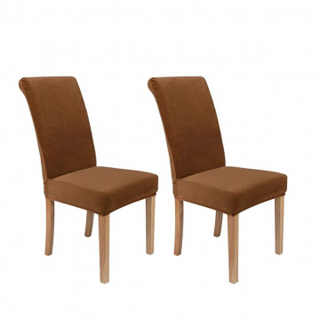 Set 6 huse elastice pentru scaun, catifea, maro, HCJS-11 - Img 3