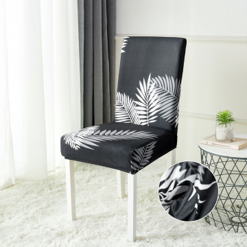 Set 6 huse elastice pentru scaun, poliester / spandex, alb / negru, HEJS-28