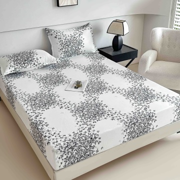 Set Husă de Pat cu Elastic 180×200 cm, Alb cu imprimeu geometric gri, 3 Piese – JoJo Home
