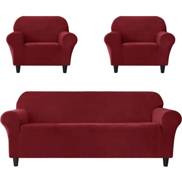 Set huse elastice din catifea pentru canapea 3 locuri + 2 fotolii, cu brate, rosu, HCCJS-11 - Img 1
