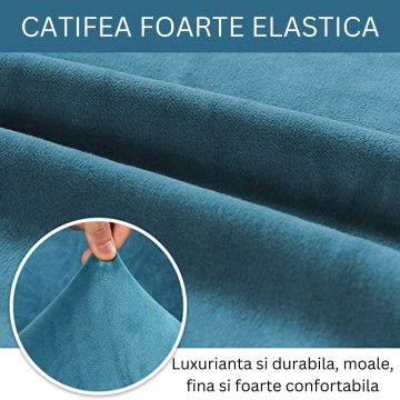 Set huse elastice din catifea pentru canapea 3 locuri + 2 fotolii, cu brate, turquoise, HCCJS-05 - Img 13