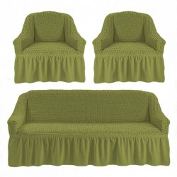 Set huse elastice si creponate, canapea 3 persoane + 2 fotolii, verde - Img 2