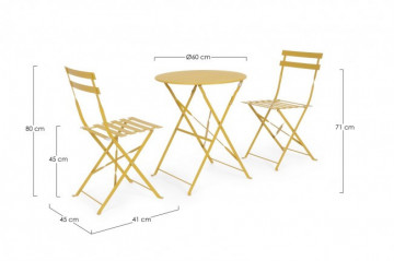 Set masa si scaune pliabile pentru gradina 3 piese galben din metal, Wissant Bizzotto - Img 3