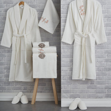 Set prosoape si halate din Bumbac 100%, marimea L, 10 piese, vie collection, crem, SPV-04