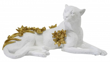 Statueta alba / aurie din rasina, 53 x 21,5 x 24 cm, Leopard Mauro Ferreti