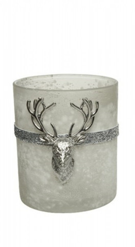 Suport pentru lumanare Deer Silver, Decoris, 12.5x10x18 cm, sticla, argintiu/gri - Img 1