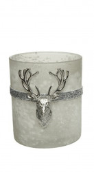 Suport pentru lumanare Deer Silver, Decoris, 12.5x10x18 cm, sticla, argintiu/gri - Img 2