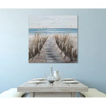 Tablou decorativ din panza si lemn de pin, 100 x 3,8 x 100 cm, Beach Mauro Ferreti - Img 7