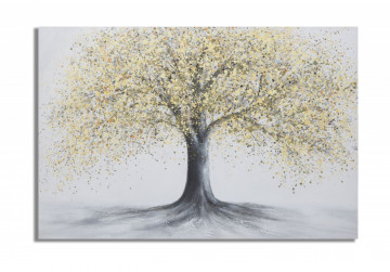 Tablou decorativ multicolor din lemn de Pin si panza, 120x3,8x80 cm, Tree Mauro Ferretti - Img 1