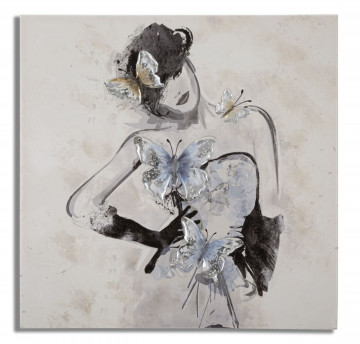 Tablou decorativ multicolor din lemn de Pin si panza, 80x2,8x80 cm, Woman-B Mauro Ferretti - Img 1