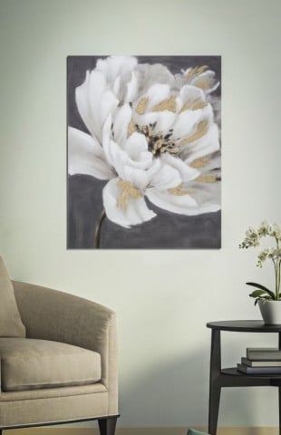 Tablou decorativ multicolor din lemn de Pin si panza, 80x3,7x100 cm, Flower White Mauro Ferretti - Img 5