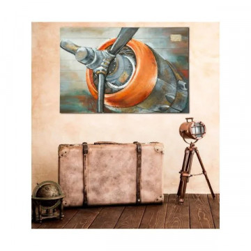 Tablou gri / portocaliu din lemn si panza, 120 x 3,7 x 80 cm, Aviator Mauro Ferreti - Img 5