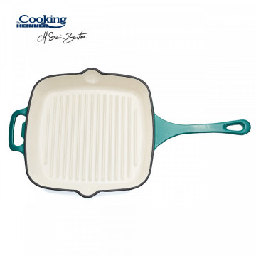 Tigaie grill emailata, Cooking by Heinner, 26.5 x 26.5 x 5 cm, fonta, bej si bleu - Img 5