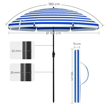 Umbrela de gradina albastra/alba din poliester si metal, ∅ 160 cm, Vasagle - Img 4