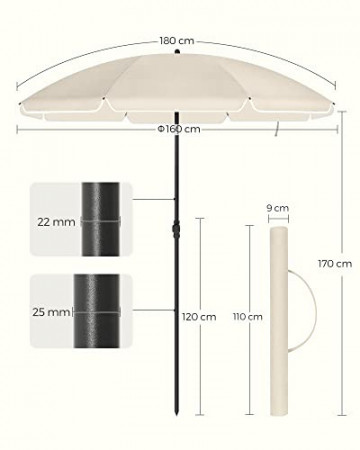 Umbrela de gradina crem din poliester si metal, ∅ 160 cm, Vasagle - Img 8