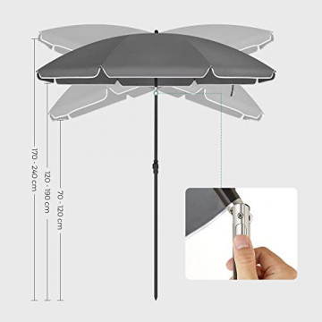 Umbrela de plaja / gradina cu sistem de inclinare, metal / textil, gri, Songmics - Img 9