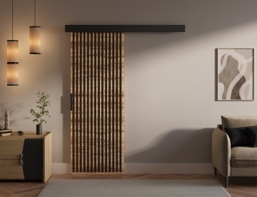Ușă glisantă Perion – 76x1.6x205 cm – Stejar Wotan / Negru - Img 3