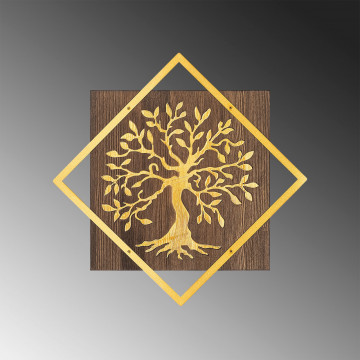 Accesoriu decorativ de perete tree v2, auriu, metal / lemn - Img 4